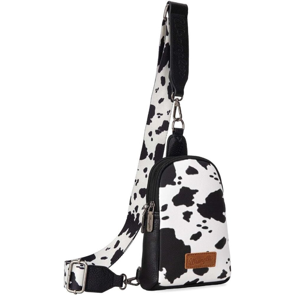Cow Print Crossbody Bag Women PU Leather Western Sling with Adjustable Strap